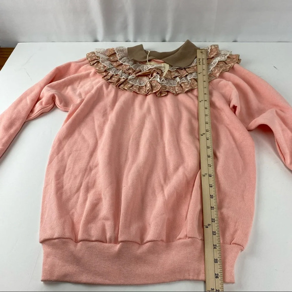 Vintage Sweatshirt Lace Collar Large Grannycore Grandma Cottagecore Pink Tan - Picture 3 of 6